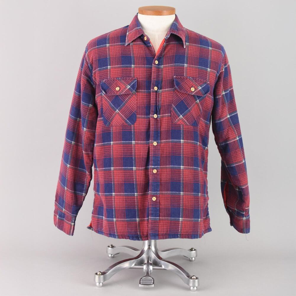 Vintage Plaid Flannel Quilt Lined Shirt Jacket, Men's Medium - Large